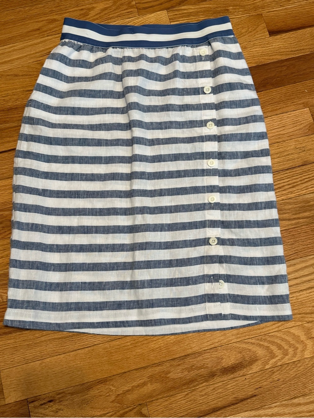 J. Jill Blue and White Striped 100% Linen Pencil Skirt